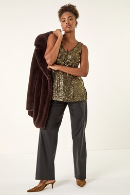 Roman Gold Sequin V-Neck Vest Top