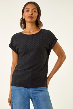 Roman Black Textured Short Sleeve Stretch Tee
