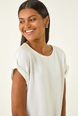 Roman Ivory Textured Short Sleeve Stretch T-Shirt