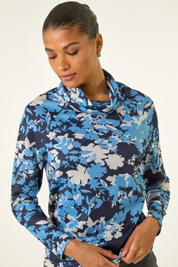 Roman Floral Print Cowl Neck Top