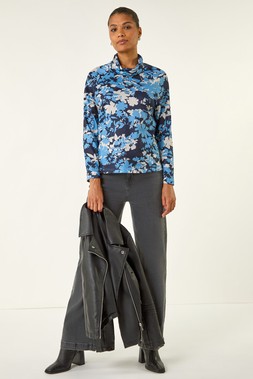 Roman Floral Print Cowl Neck Top