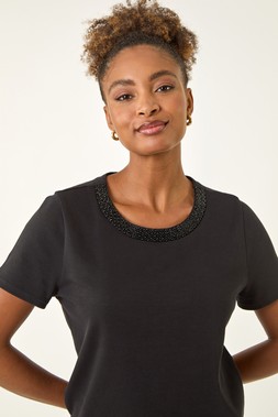 Roman Beaded Short Sleeve Top