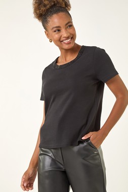 Roman Beaded Short Sleeve Top