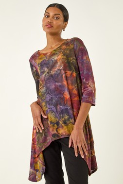 Roman Rust Textured Print Hanky Hem Top