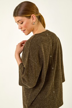 Roman Khaki Button Back Stretch Top