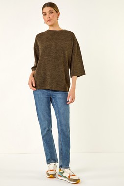 Roman Khaki Button Back Stretch Top