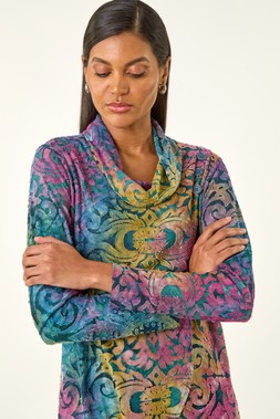 Roman Blue Textured Burnout Print Top