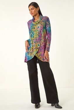 Roman Blue Textured Burnout Print Top