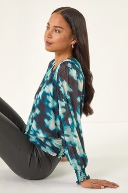 Roman Petite Teal Mesh Blouson Top