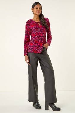 Roman Floral Tie Neck Top