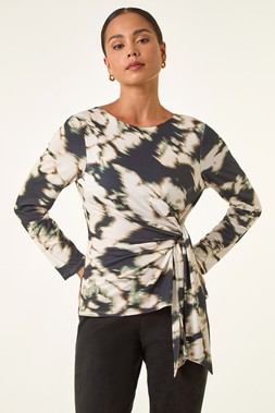 Roman Petite Black Abstract Tie Side Top