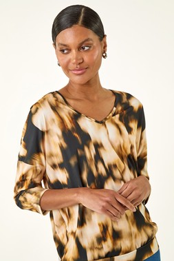 Roman Stone Printed V-Neck Stretch Top