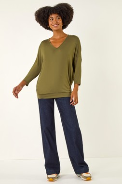 Roman Khaki V-Neck Jersey Stretch T-Shirt
