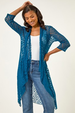 Roman Teal Mesh Burnout Longline Kimono