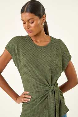 Roman Khaki Textured Asymmetric Wrap Top