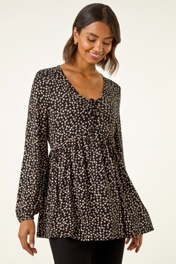 Roman Black Printed Snit Jersey Top