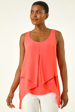 Roman Coral Asymmetric Sleeveless Vest Top