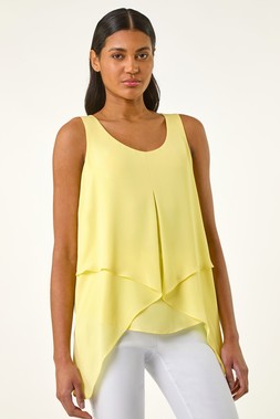 Roman Light Yellow Asymmetric Sleeveless Vest Top