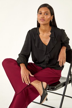 Roman Satin Ruffle Neck Blouse