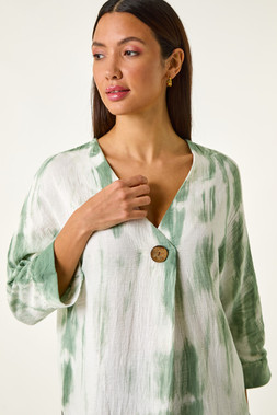 Roman Tie Dye Print V-Neck Tunic Top