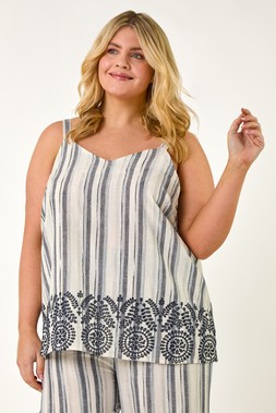 Roman Curve Black Strappy Broderie Hem Vest