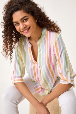 Roman Multi Stripe Pleat Detail Top