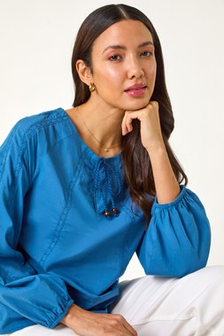 Roman Lace Trim Tie V-Neck Top
