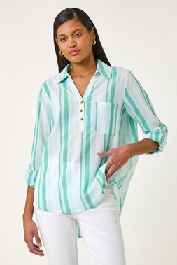 Roman Stripe Collar V-Neck Shirt