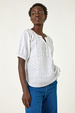 Roman Ivory Shirred Neckline Top