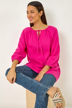 Roman Tie Neck Tunic Top