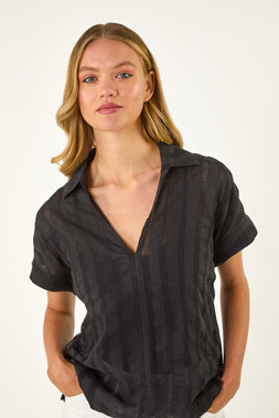 Roman Textured Collar V-Neck Top