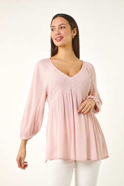 Roman Shirred V-Neck Top