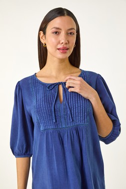 Roman Pleated Tie Neck Top