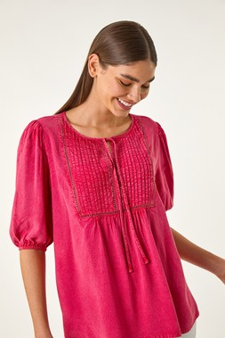 Roman Pleat Detail Tie Neck Top