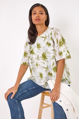 Roman Green Floral Print Layered Tunic Top
