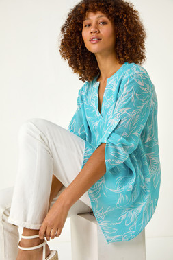 Roman Turquoise Linear Print Wrap Tunic