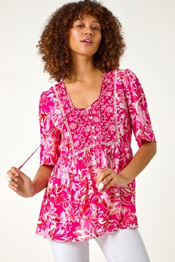 Roman Cerise Abstract Floral Print Tassel Top