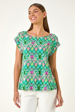 Roman Green Abstract Print Shell Top