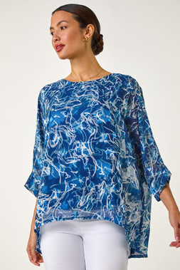 Roman Abstract Print Overlay Tunic Top