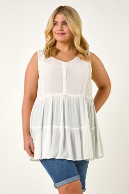 Roman Curve Ivory Lace Detail Woven Vest
