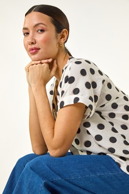 Roman Spotted Pleat Front V-Neck Top