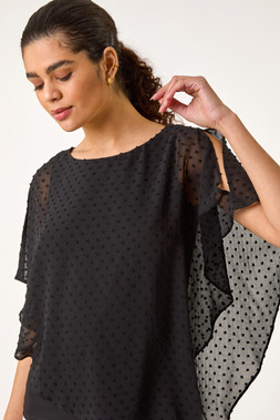 Roman Black Asymmetric Dobby Overlay Top