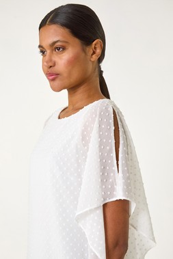 Roman Ivory Asymmetric Dobby Overlay Top