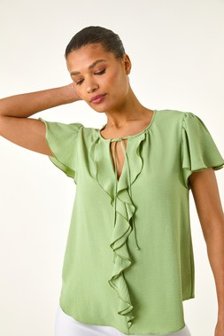 Roman Mint Tie Front Frill Top