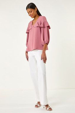 Roman Pink Frill Front Woven Top