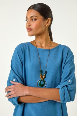 Roman Blue Necklace Frill Hem Tunic Top