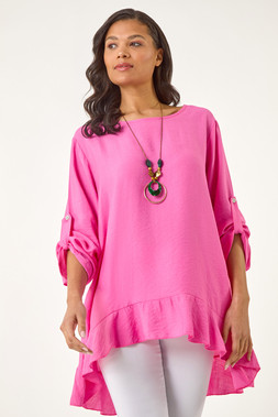 Roman Cerise Necklace Frill Hem Tunic Top