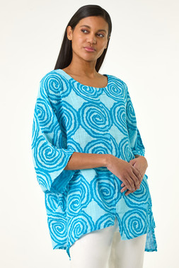 Roman Spiral Print Asymmetric Tunic Top