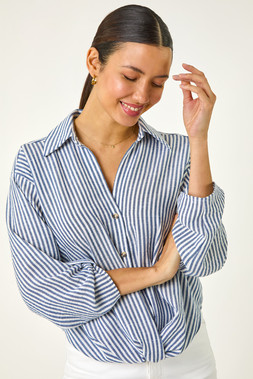 Roman Blue Twisted Hem Striped Shirt
