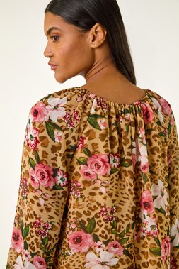 Roman Animal Floral Print Tunic Top